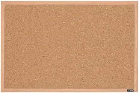 Quartet Cork Board Bulletin Board, 23" x 35" Framed Corkboard, Oak Frame