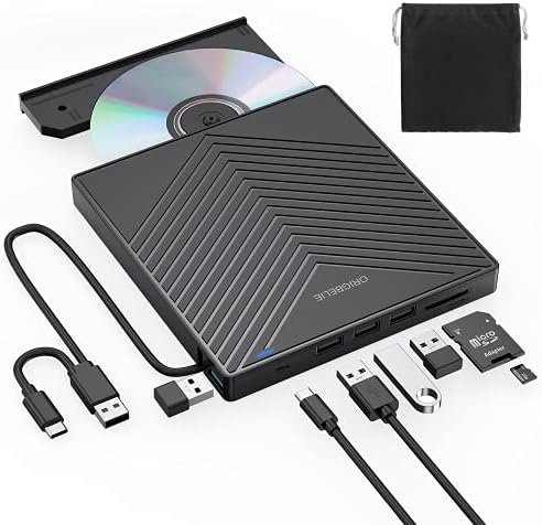 Hiarkio ORIGBELIE External CD DVD Drive, Ultra Slim CD Burner USB 3.0 with 4 USB