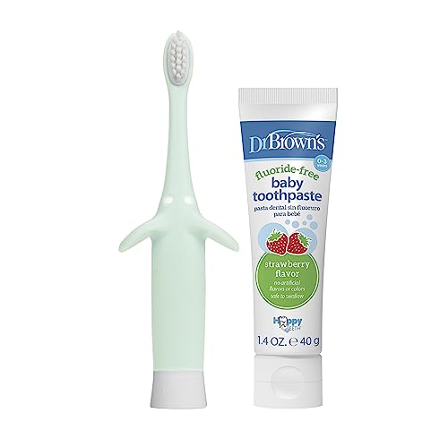 Dr. Brown's Infant-to-Toddler Training Toothbrush Set, Mint Elephant with