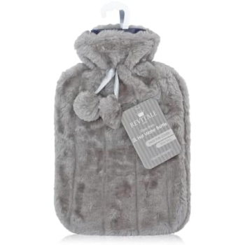 Revitale Luxury Cosy Faux Fur Pom Pom Hot Water Bottle - 2 Litre (Slate Grey)