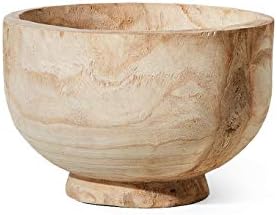 Serene Spaces Living 11" Paulownia Wood Round Bowl, Handmade Wooden Decorative