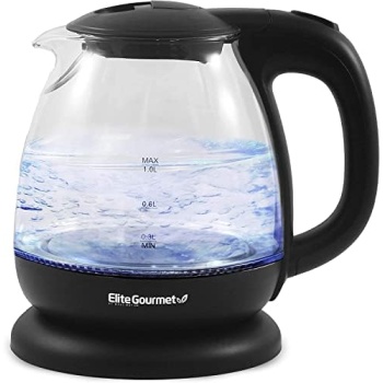 Elite Gourmet EKT1001B Electric BPA-Free Glass Kettle, Cordless 360° Base
