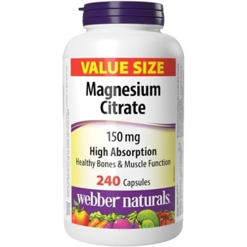 Webber Naturals Magnesium Citrate 150 mg, 240 Capsules, High Absorption Mineral