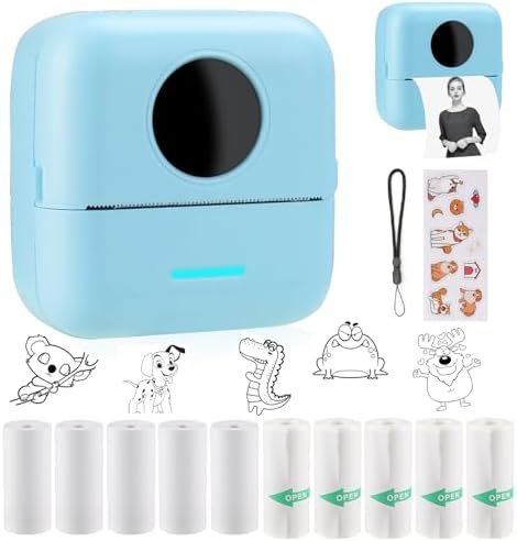 HuiJuKeJi Mini Sticker Printer Pocket Inkless Thermal Printer with 11 Rolls