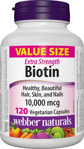 Webber Naturals Biotin 10,000 mcg Extra Strength, 120 Capsules, Supports Healthy