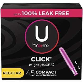 U by Kotex Click Compact Tampons, Regular Absorbency, Unscented, 45 Count
