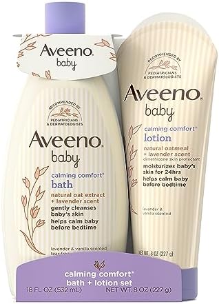 Aveeno Baby Calming Comfort Bath & Lotion Set, Nighttime Baby Skin Care Products