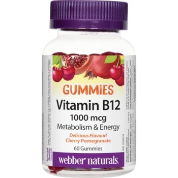 Webber Naturals Vitamin B12 Cyanocobalamin 1,000 mcg, 60 Gummies, Supports
