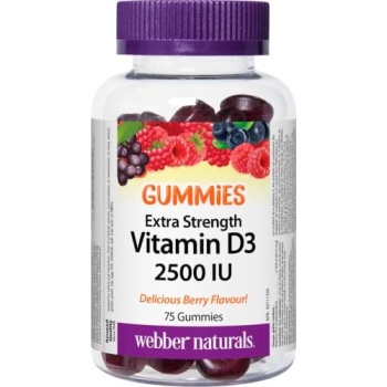 Webber Naturals Vitamin D3 2500 IU, 75 Gummies, For Healthy Bones, Teeth