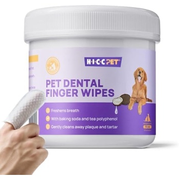 HICC PET Teeth Cleaning Wipes for Dogs & Cats, Remove Bad Breath by Removing