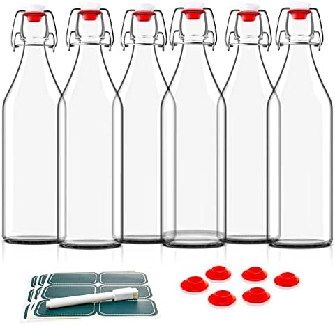 Otis Swing Top Bottles - Glass Bottle 6 Pack w/ Stoppers - Easy Cap Lids