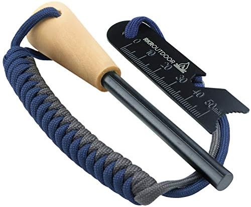 RKR OUTDOOR Ferro Rod Flint Fire Starter Kit with Handcrafted Wood Handle
