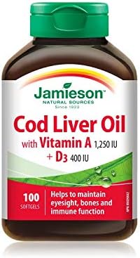 Jamieson Cod Liver Oil with Vitamin A 1250 IU and D 400 IU 100 Softgels
