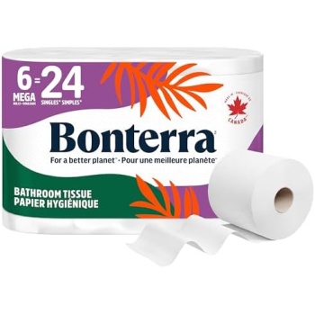 Bonterra Responsible Sourced 3 Ply Toilet Paper, Soft, Strong, and Plastic-Free