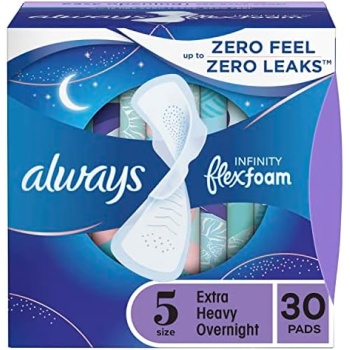 Always Infinity Feminine Pads for Women, Size 5 Extra Heavy Overnight