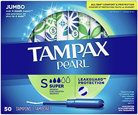 Tampax Pearl Tampons Super Absorbency, With Leakguard Braid, Unscented