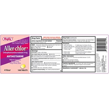 Aller-Chlor Chlorpheniramine Maleate 4mg Antihistimine 1000 CountCompare