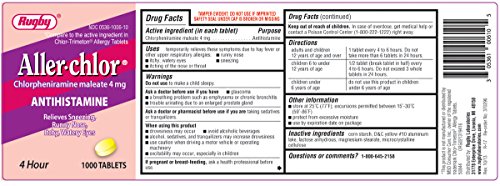Aller-Chlor Chlorpheniramine Maleate 4mg Antihistimine 1000 CountCompare