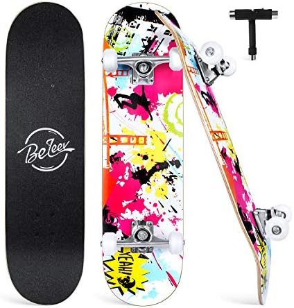 BELEEV Skateboards, 31 x 8 inch Complete Skateboard for Beginners, 7 Layer Canadian Maple