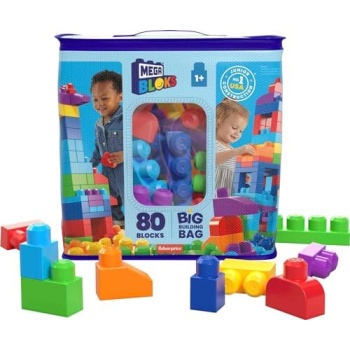 MEGA BLOKS Fisher-Price Toddler Block Toys, Big Building Bag with 80 Pieces