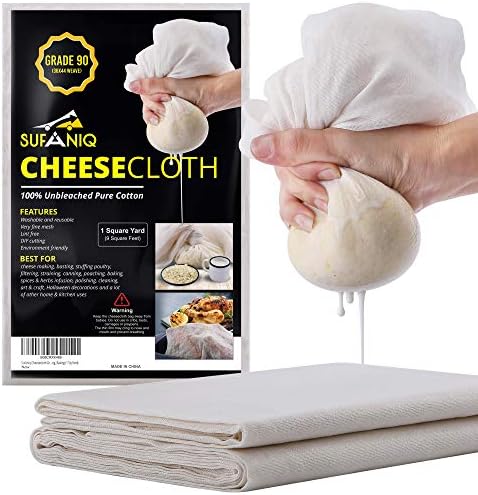 Sufaniq Cheesecloth Grade 90-Unbleached 100% Cotton Fabric Reusable Ultra Fine
