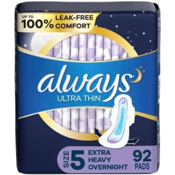 Always Ultra Thin Feminine Pads for Women, Size 5, Extra Heavy, Overnight
