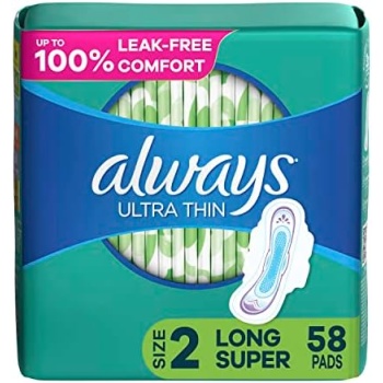Always Ultra Thin Feminine Pads For Women, Size 2 Long Super Absorbency