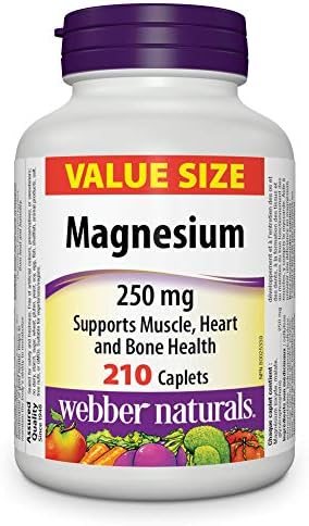 Webber Naturals Magnesium 250 mg, 210 Caplets, Supports Bone and Muscle