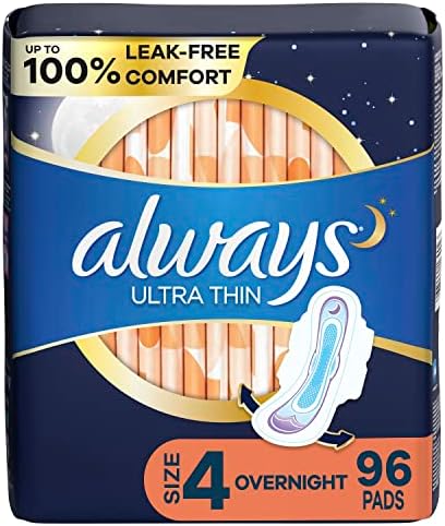 Always Ultra Thin Overnight Pads with Wings, Size 4, Overnight
