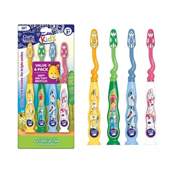 GuruNanda Kids Toothbrush with Suction Cup & Fun Animal Designs