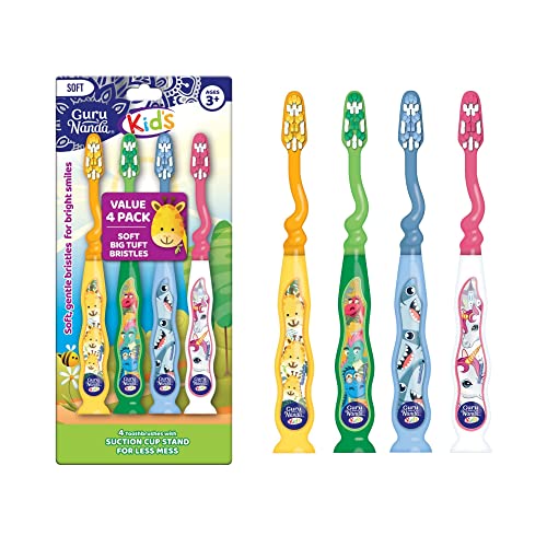 GuruNanda Kids Toothbrush with Suction Cup & Fun Animal Designs