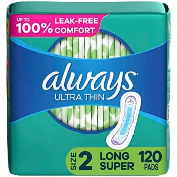 Always Ultra Thin, Feminine Pads For Women, Size 2 Long Super Absorbency
