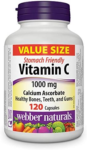Webber Naturals Vitamin C Stomach Friendly 1000 mg, 120 Capsules, For Bones