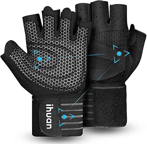 ihuan Ventilated Weight Lifting Gym Workout Gloves with Wrist Wrap Support
