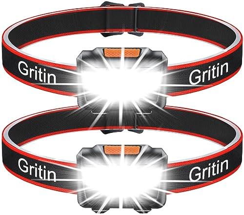 Headlamp, Gritin [2 Pack] COB Super Bright LED Head Lamp Headlight, Adjustable