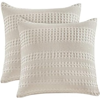 PHF 100% Cotton Waffle Weave Euro Sham Covers, 2 Pack 26" x 26" Pillow Covers