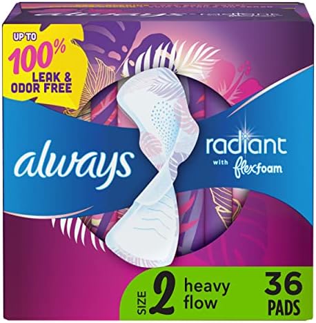 Always Radiant Feminine Pads for Women, Size 2 Heavy, with wings, scented