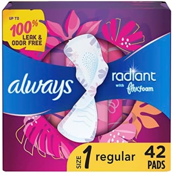 Always Radiant Feminine Pads for Women, Size 1 Regular