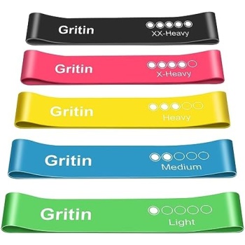 Gritin Resistance Bands, [Set of 5] Skin-Friendly Resistance Fitness Exercise