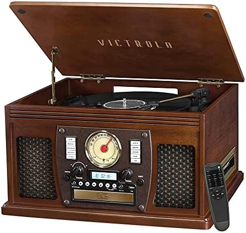 Victrola 8-in-1 Bluetooth Record Player & Multimedia Center, Built-in Stereo