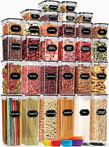 PRAKI 30 Pack Airtight Food Storage Containers for Kitchen Pantry Organizers